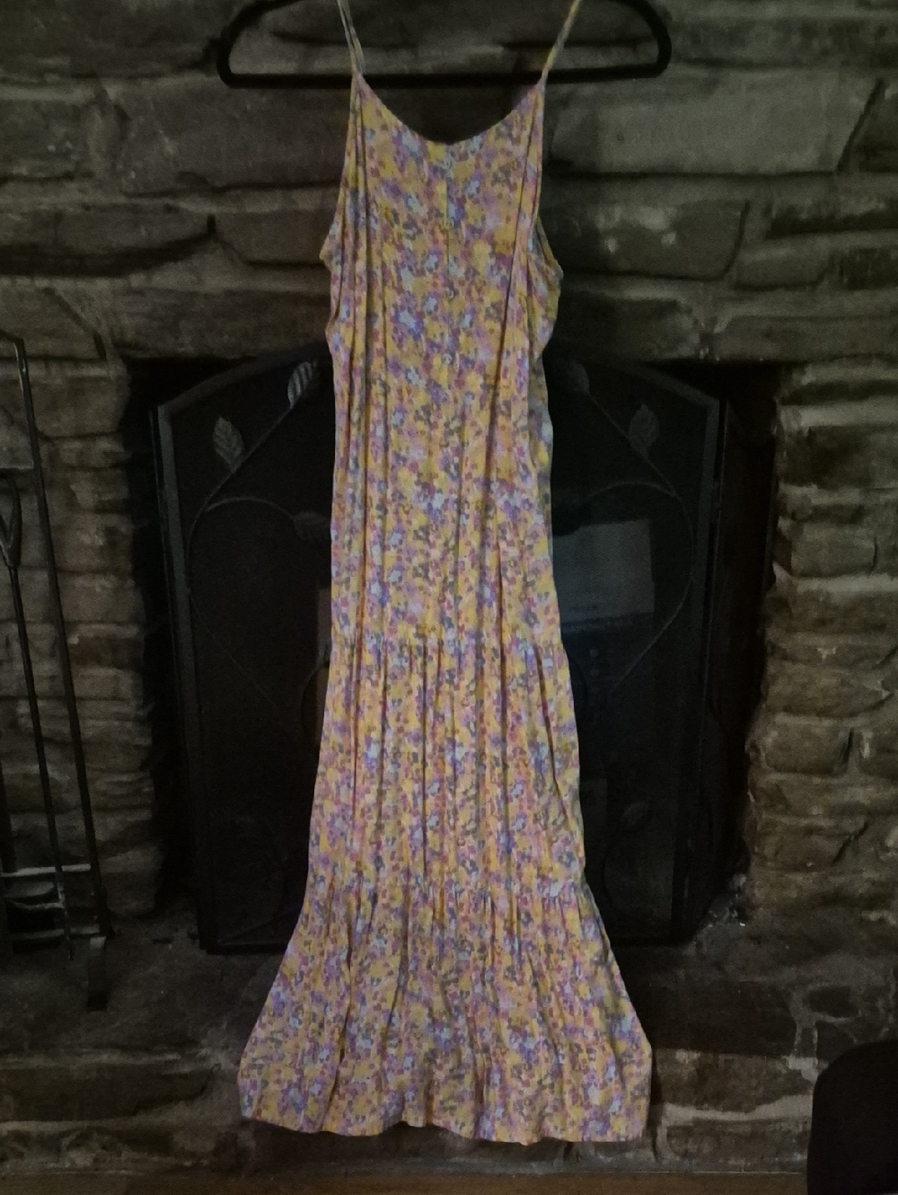 art class Yellow Floral Maxi Dress with Purple & White Bloom Print